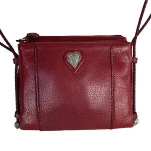 Vtg Brighton Red Leather Crossbody Bag Braided Leather Straps 2 Compartments Zip